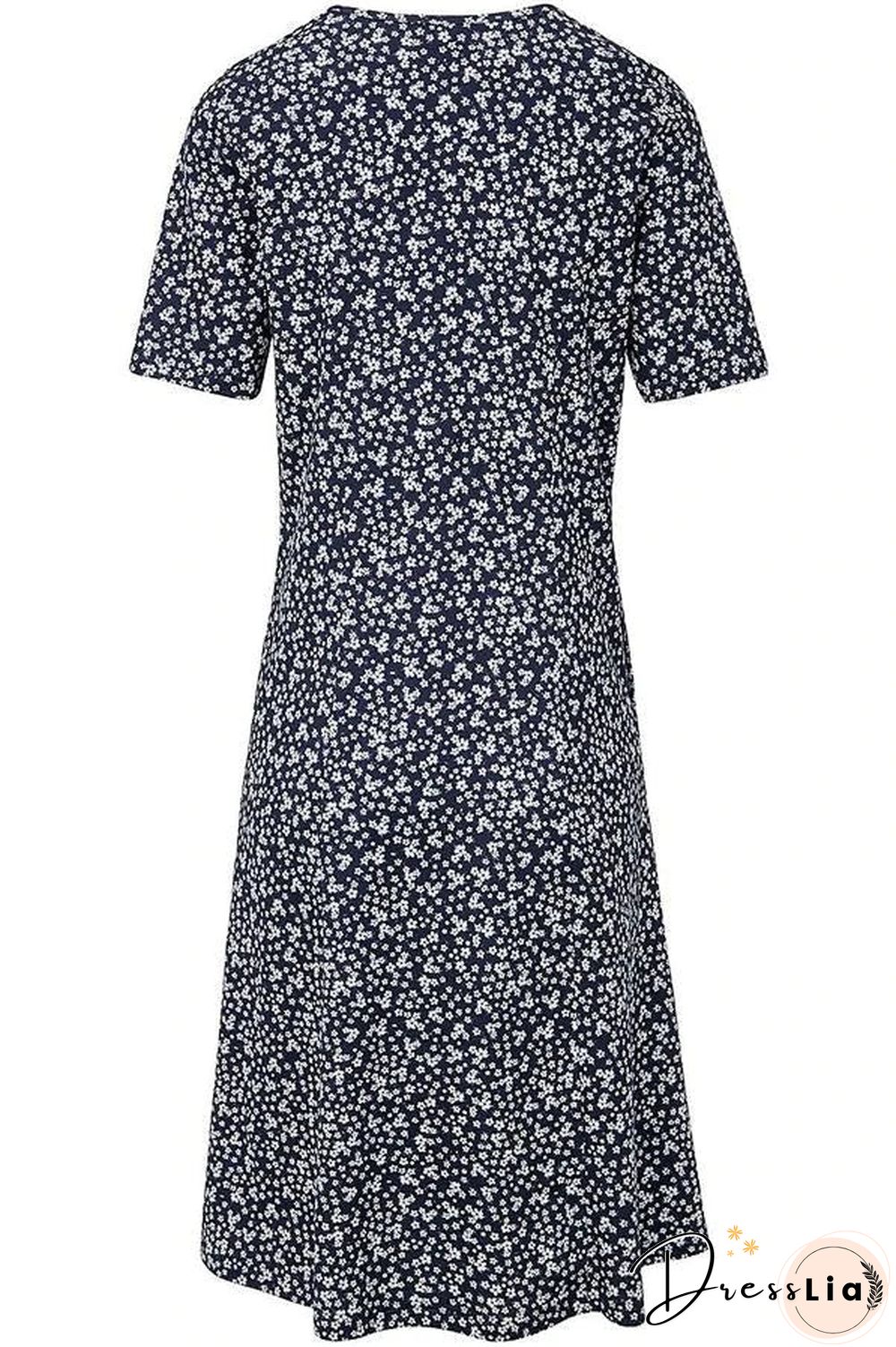 Casual Floral Print Short Sleeves Pockets Midi Dress