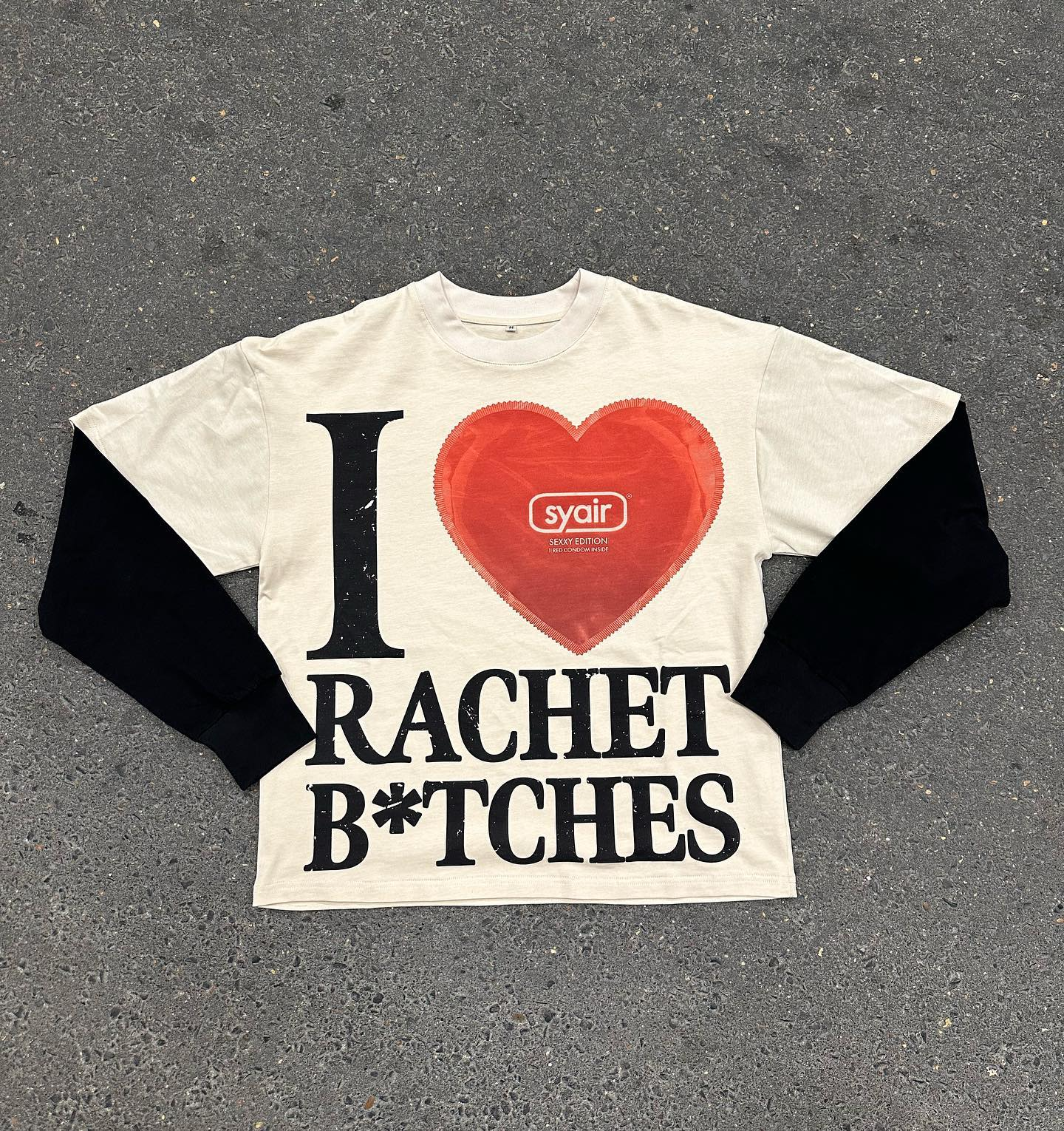 i love rachet b*tches print contrast faux two piece sweatshirt