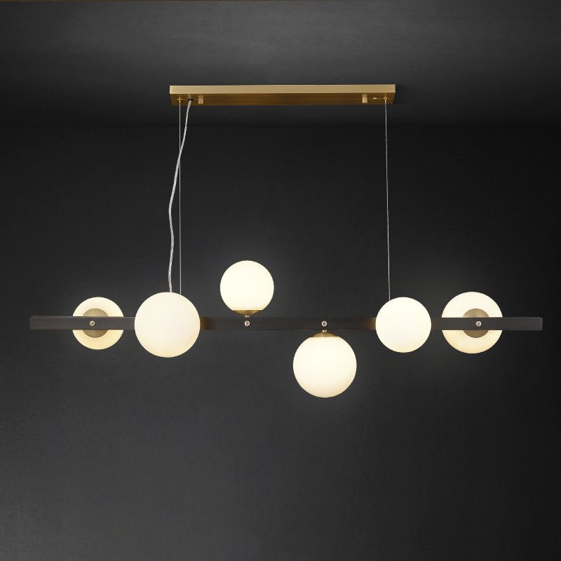 Frosted Black Full  Brass & Glass Orb Chandelier 