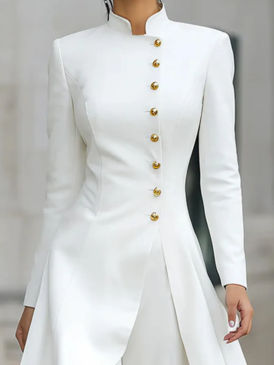 Elegant Front-buttons Long Blazer And Pants Set image 2