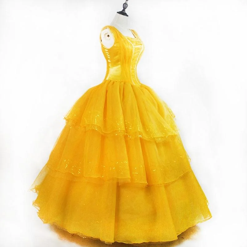 2020 belle beauty and the beast Costumes Princess Belle Dresses Adult Fancy Cosplay Halloween Costume For Women Yellow Fantasias Dress