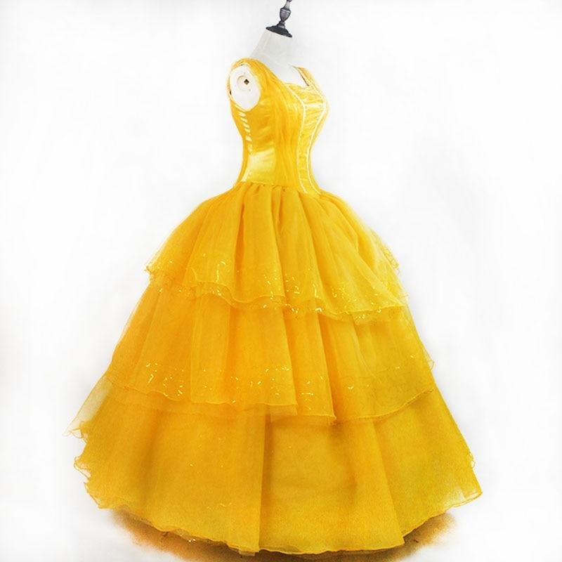 2020 belle beauty and the beast Costumes Princess Belle Dresses Adult Fancy Cosplay Halloween Costume For Women Yellow Fantasias Dress