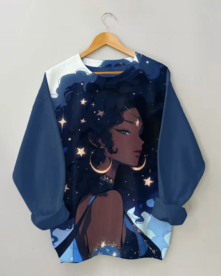 Women's Gorgeous Star Afro Girl Print Long-sleeve Sweatshirt