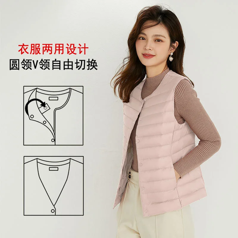 Woherb 2024 New Autumn And Winter Light Down Jacket Vest Female Warm Slim Inside The Vest Vest White Duck Velvet-Outfit Ideas
