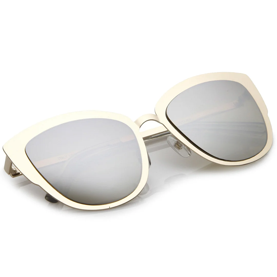 Premium Oversize Metal Cat Eye glasses With Colored Mirror Lens 54mm