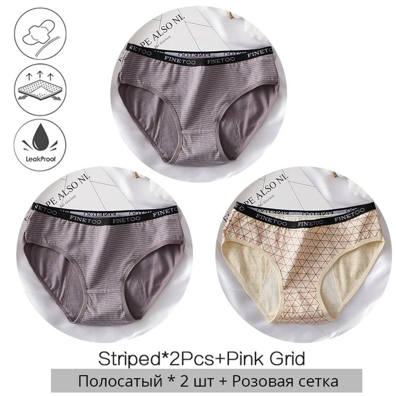 FINETOO Menstrual Panties Women Low-rise Priting Leak Physiological Underwear Ladies Period Proof Briefs Underpants Female Panty