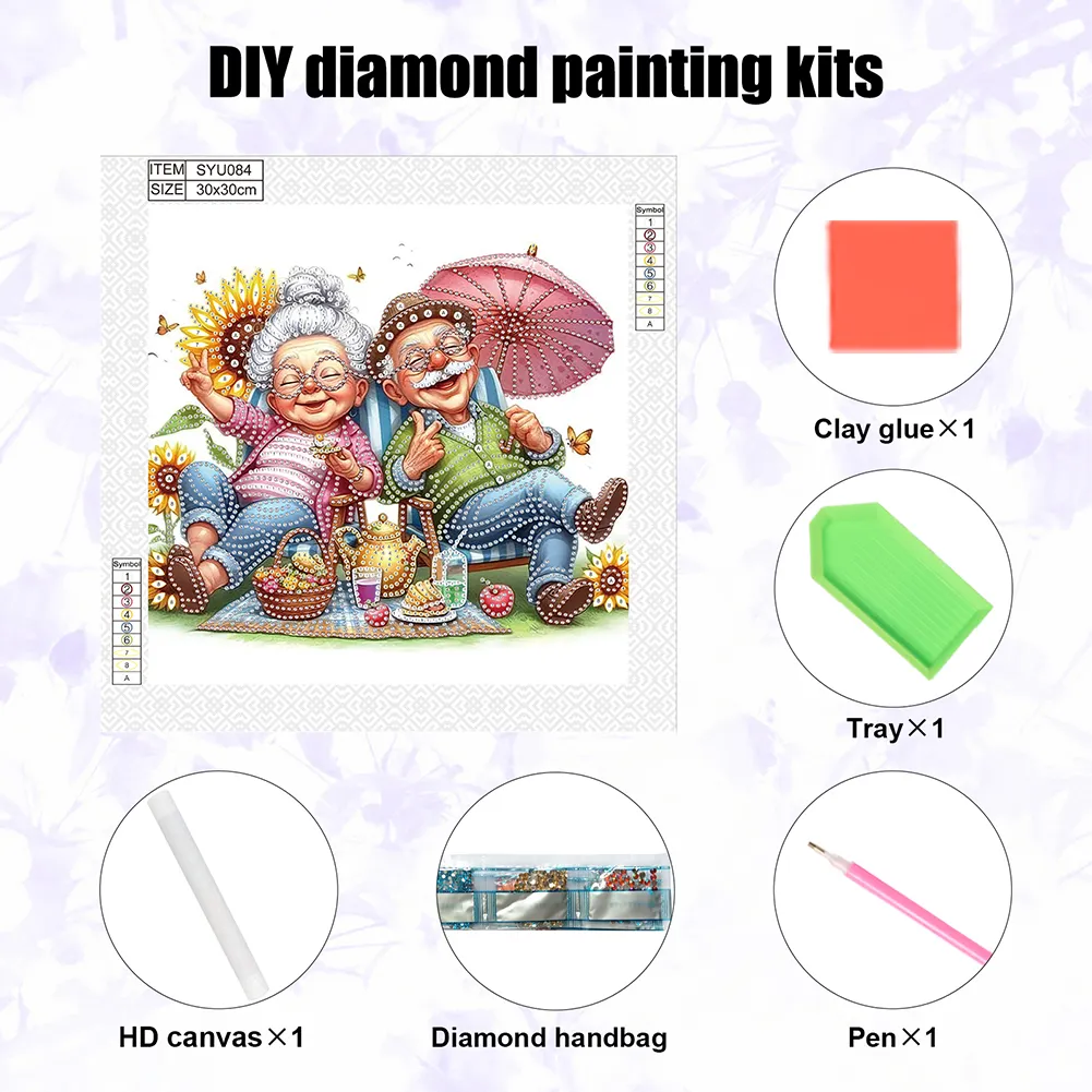 Diamond Painting - Partial Special Shaped Drill - Old Couple(Canvas|30*30cm)