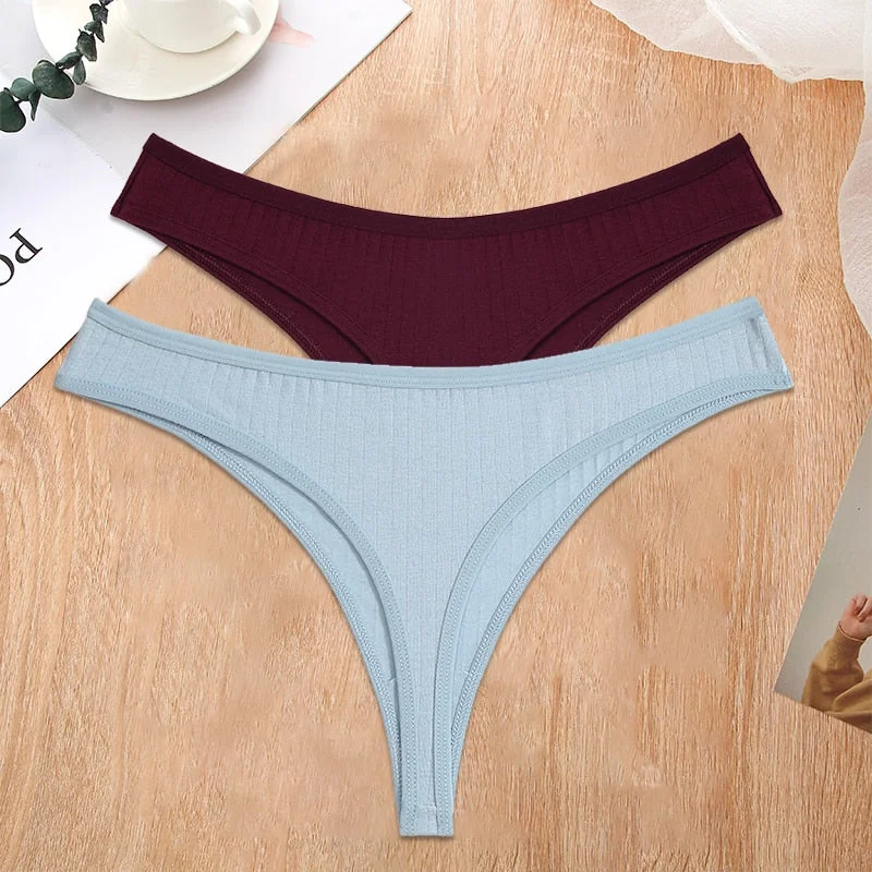 FINETOO 2PCS/Set S-XL G-string Cotton Women Lingerie Panties Thong Female Underwear Sexy Pantys Underpant Girl Intimates Thongs
