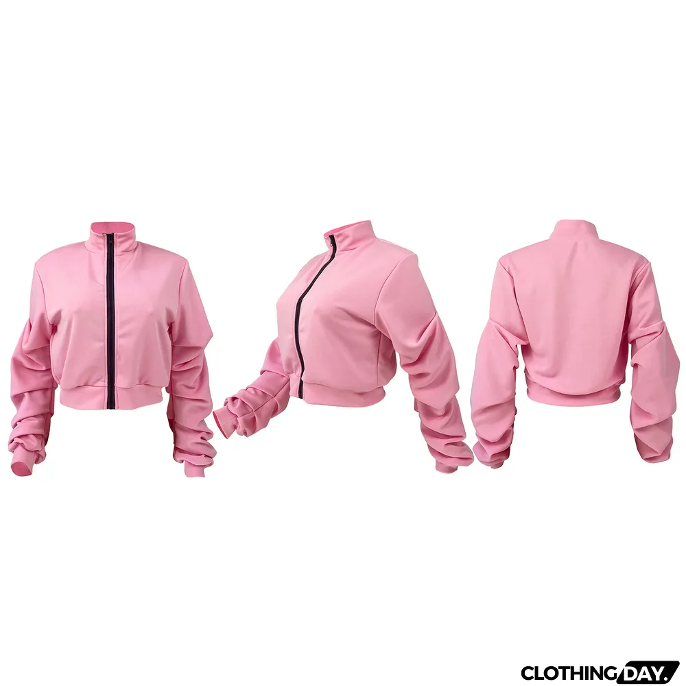 Casual Pile Sleeve Zipper Cardigan Coat