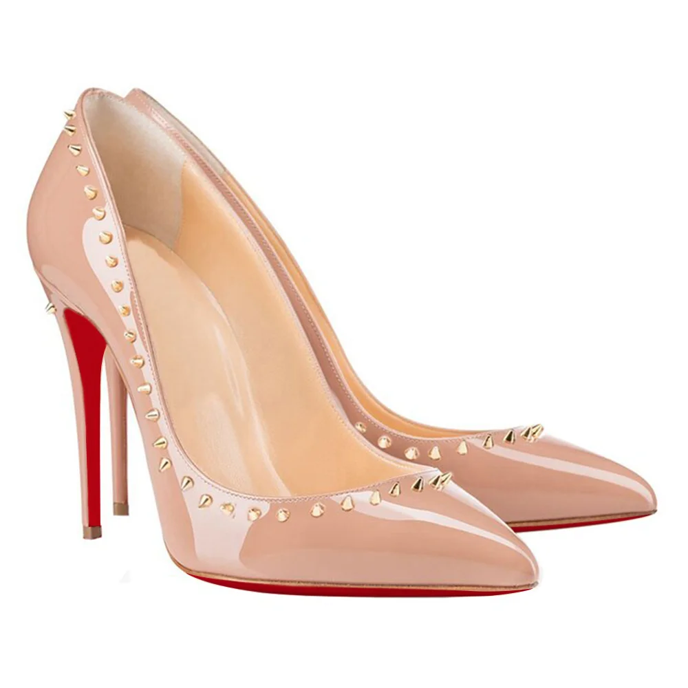 100mm Women's High Heels Red Soles Pumps Party Stilettos With Rivets-vocosishoes