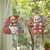 (US Only)2pcs Flower Basket Bear 2D Flat DIY Diamond Art Pendant Wall Decor for Home
