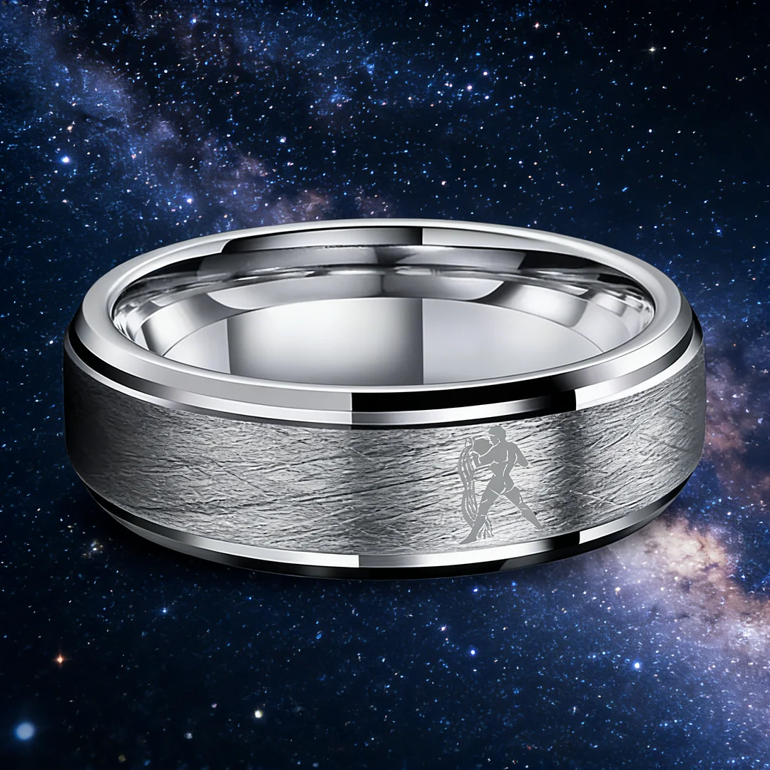 Stepped Edges Sliver Tungsten Carbide Rings Aquarius Couples Tungsten Wedding Bands for Men or Women 4MM 6MM 8MM