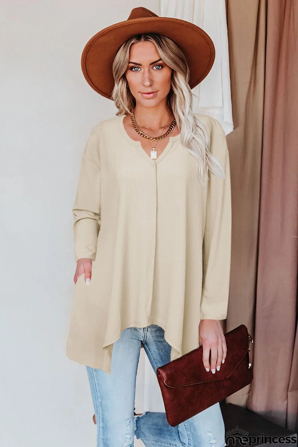 Asymmetric Hemline Long Sleeve Top