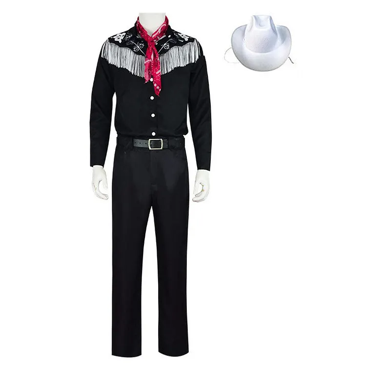 Kids Children Barbie 2023 Ken Black Western Cowboy Set Outfits Cosplay Costume Halloween Carnival Suit