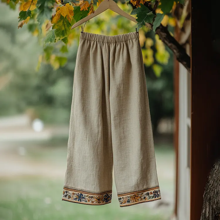 Simple Linen Blend Wide Leg Casual Pants