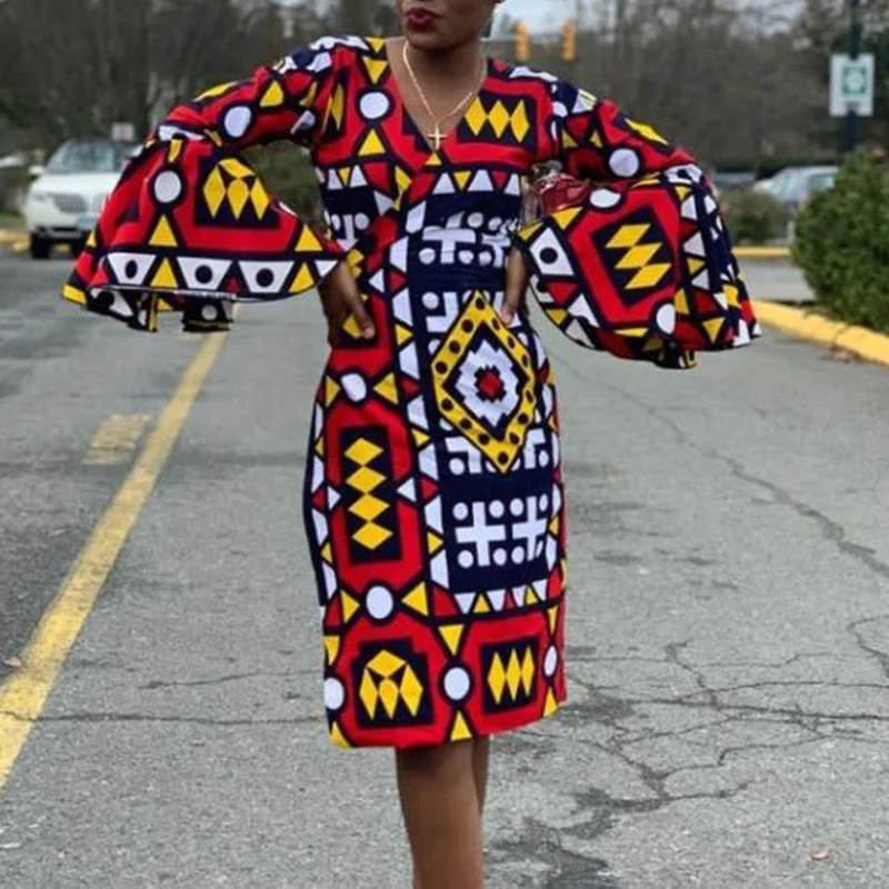 Totem-Print Flared-Sleeve Mini Dress