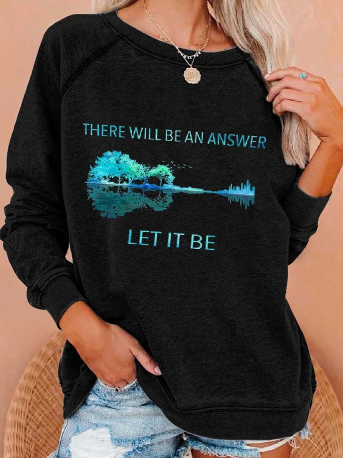 Hippie Guitar Lake There Will Be An Answer Let It Be Print Sweatshirt socialshop