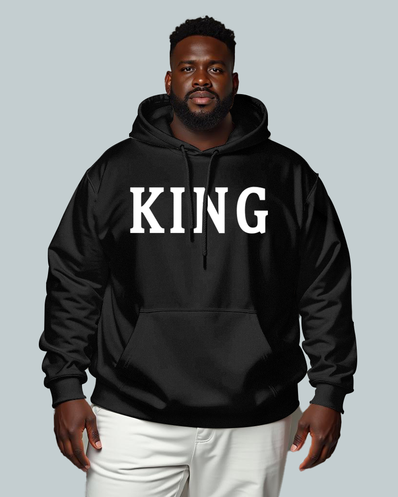 Cotton-Simple Letter King Men's Loose Oversized Hoodie