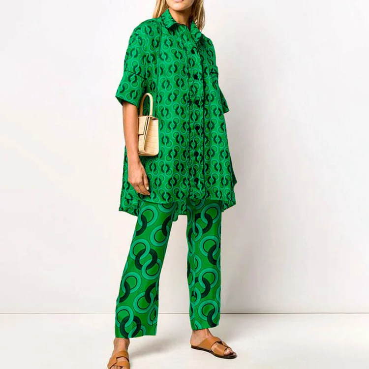Geometric Print Short Sleeve Two Piece Set
