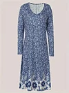 Chic Floral Print Long Sleeve A-Line Midi Dress - V Neck, Casual, Comfortable, Flowy, Womens Clothing for Everyday Wear - Perfect for Spring and Summer
