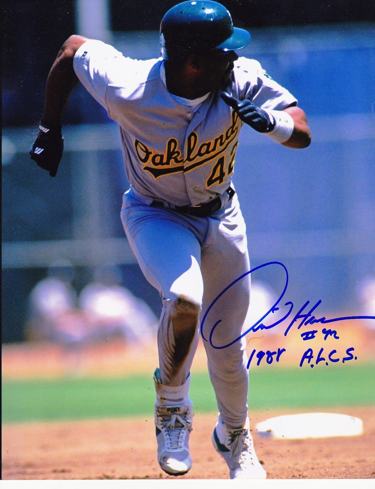 DAVE HENDERSON OAKLAND A'S 1988 ALCS ACTION SIGNED 8x10