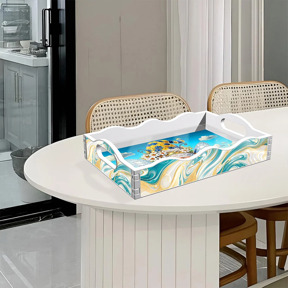 Acrylic Gnome DIY Diamond Decorative Serving Tray with Handle for Home Decor