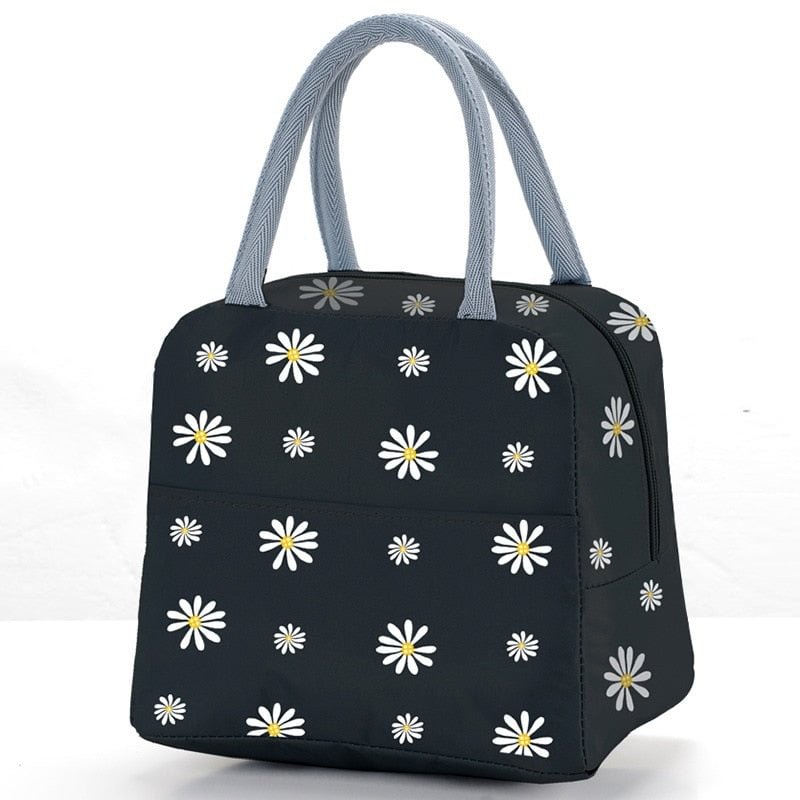 PURDORED 1 Pc Portable Daisy Lunch Bag Large Women Oxford Food Picnic Bag Insulated Fresh Thermal Insulated Lunch Box Tote