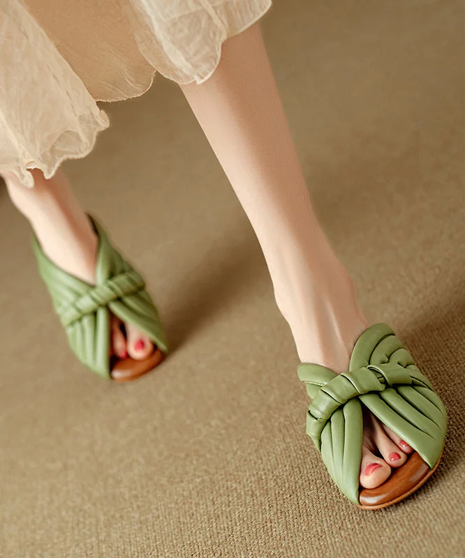 Pink Cowhide Leather Splicing Slide Sandals Peep Toe