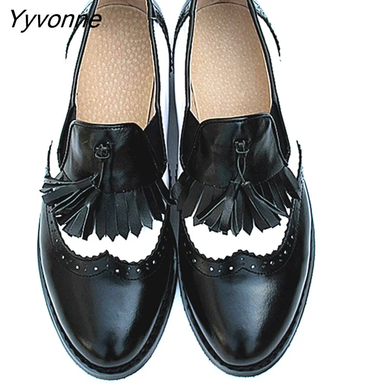 Yyvonne Women oxford Spring shoes genuine leather loafers for woman sneakers female oxfords ladies tassel single shoes 2023 summer shoes
