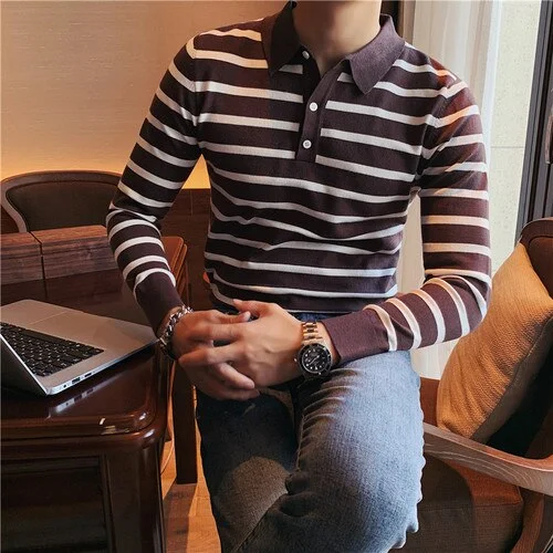 Inongge 2022 New 100% Pure Cotton Male Spring Slim Fit Long Sleeve POLO Shirts/Men's High Quality Leisure Stripe POLO Shirts Tops S-3XL