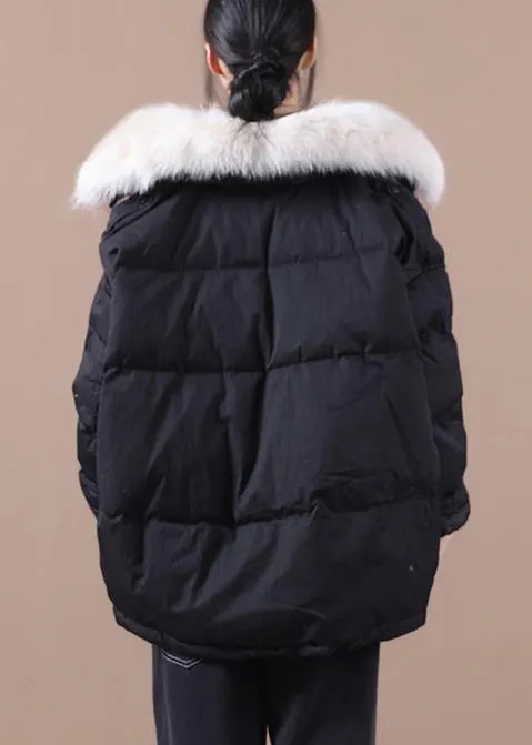 women black warm winter coat plus size parka faux fur collar drawstring Elegant coats