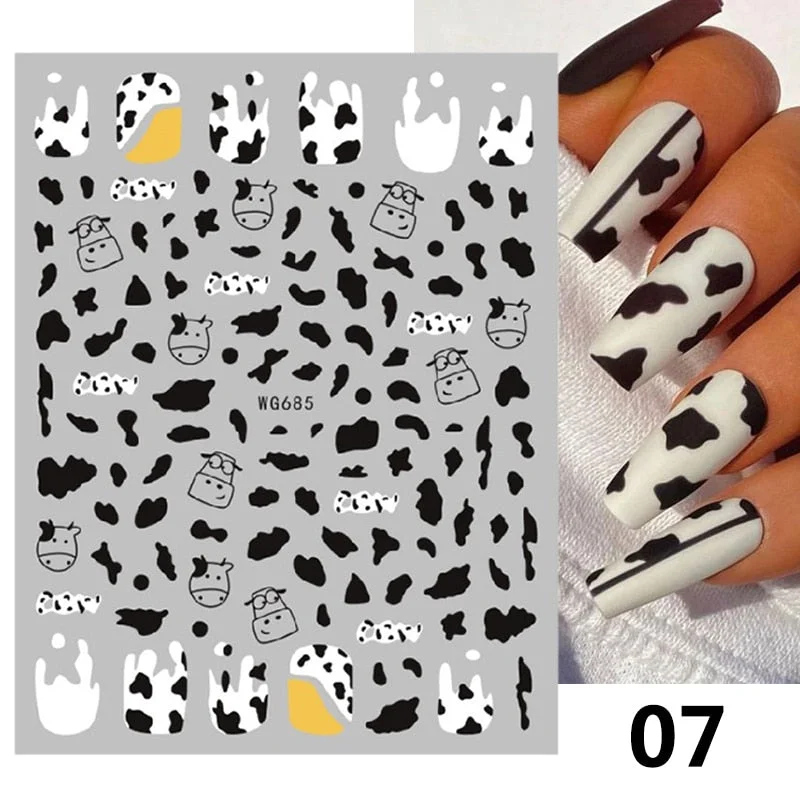 Black 3D Leopard Nail Stickers White Milk Cow Nail Design Snake Prints Sliders Animal Skins Foils Zebra Pattern Manicures Decor-Nail Inspo