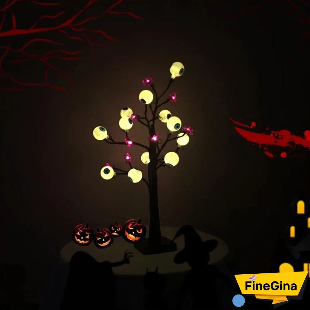 18 Inch Spooky Ghost Eye Spider Tree Light With 24 LED Lights For Halloween Decoration