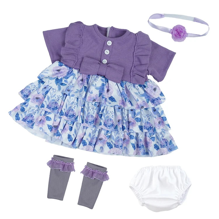  For 17"-22" Reborn Baby Girl Doll Purple Clothing 4-Pieces Set Accessories - Reborndollsshop®-Reborndollsshop®