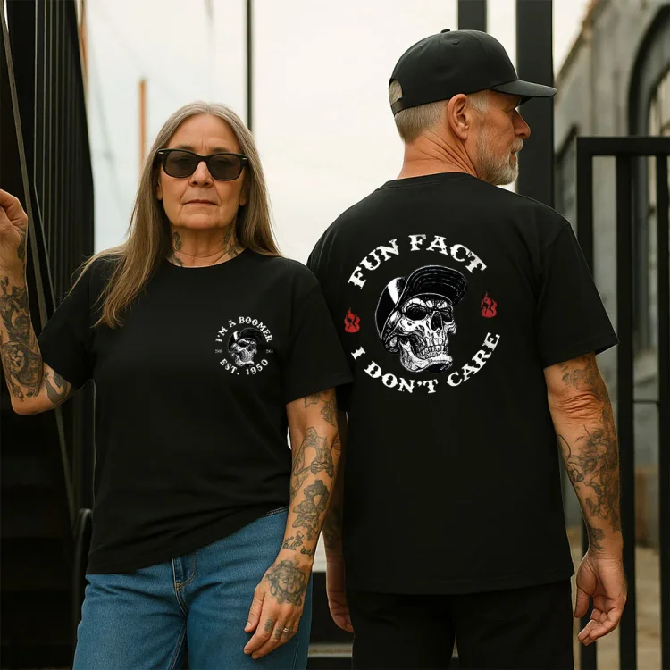 FUN FACT I DON'T CARE Skull Print Men's T-shirt, Boomer Custom Year Of Birth T shirt, Cotton Tee Shirt