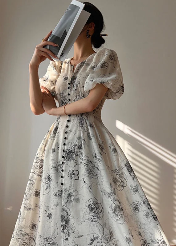 Shirley Printed V-neck Midi Chiffon Dress