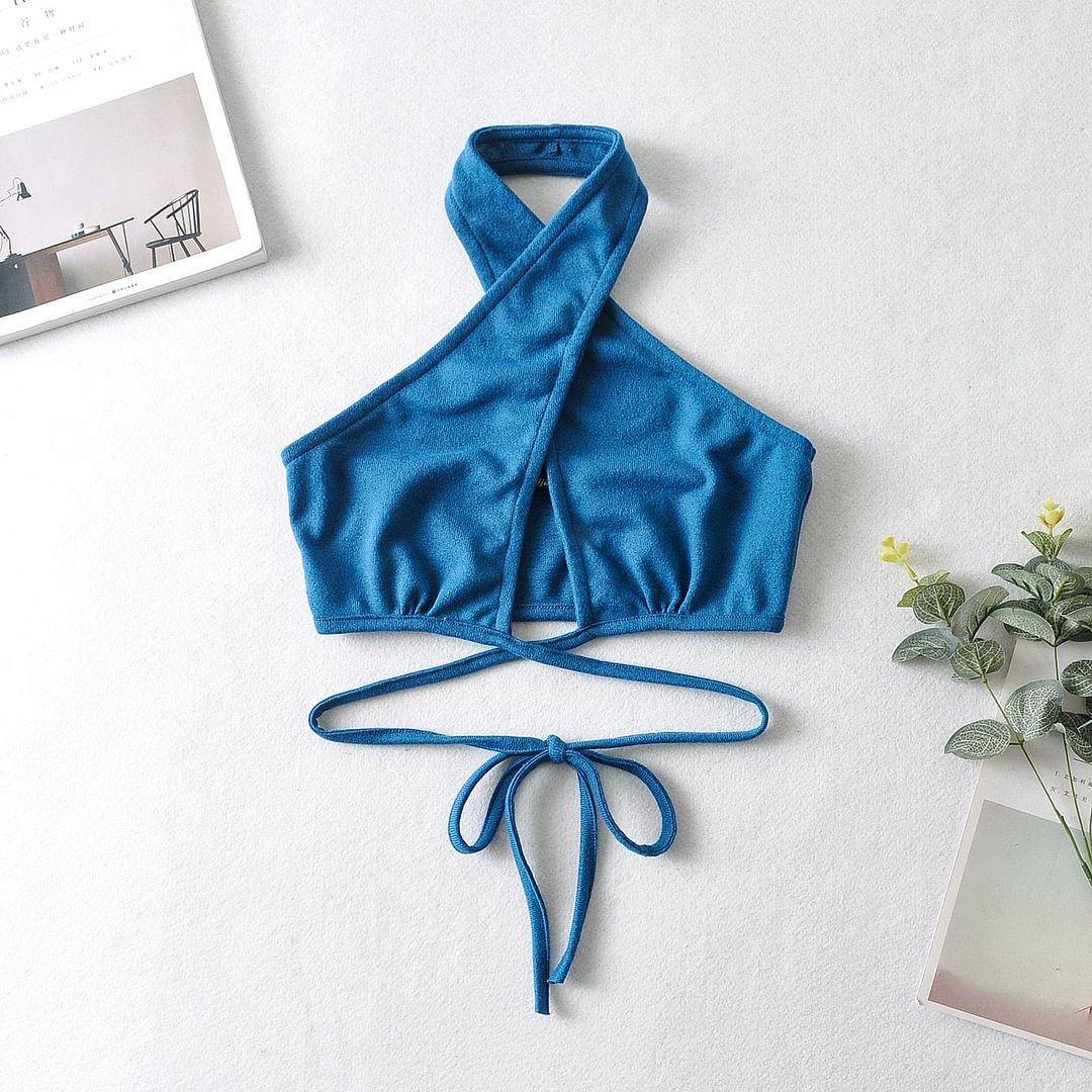 Women’s Vest Cross Halter Camisole Summer Fashion Solid Color Lace-Up Crop Tops Casual Sports Camis Female Backless Top