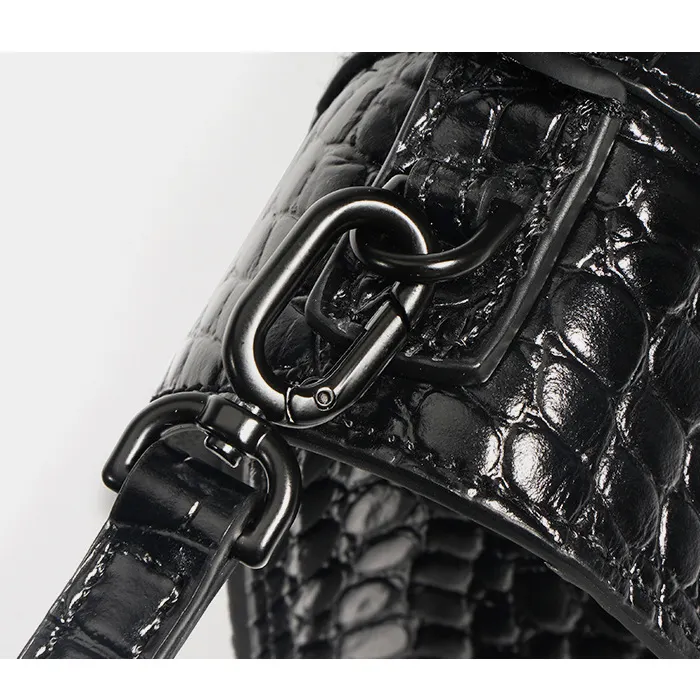 Women's Hourglass Small Handbag Crocodile Embossed in Black-vocosishoes