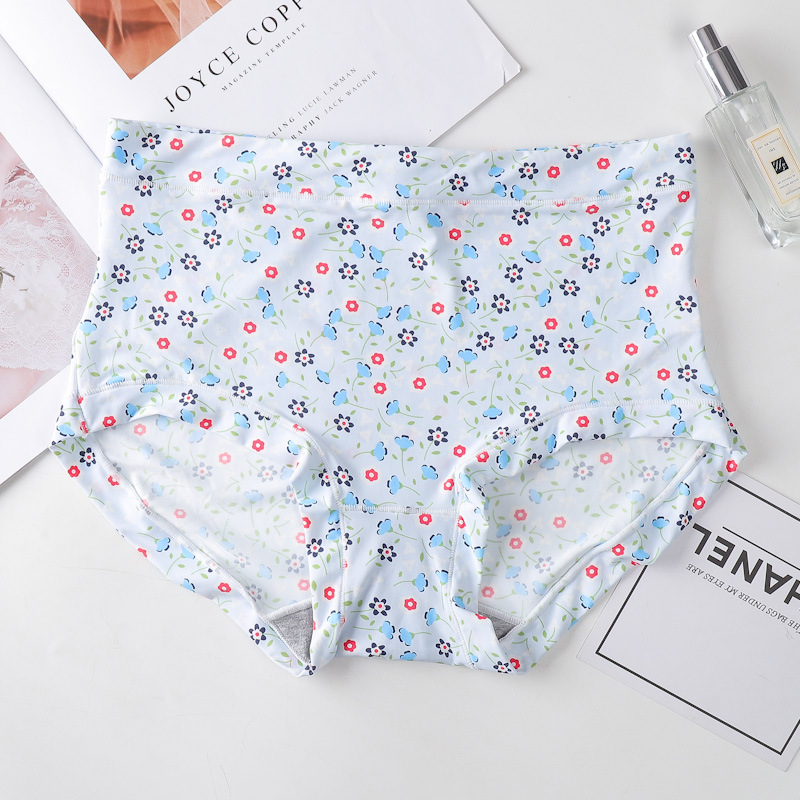 Kissbake Flower Printed Seamless High Waist Panties Women's Ice Silk Hip Lift Summer Thin Briefs Fashion Breathable Elastic Underwear