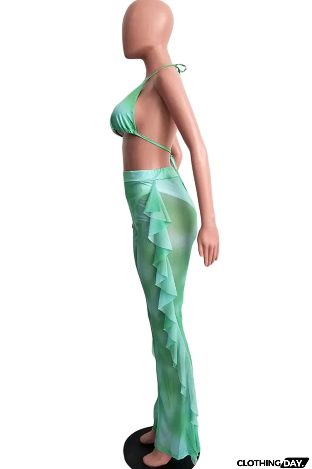 Yellow Polyester Sexy Fashion Stringy selvedge Print Tie Dye Patchwork Loose Sleeveless