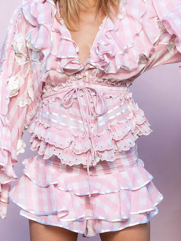 Ruffle checks divided skirt