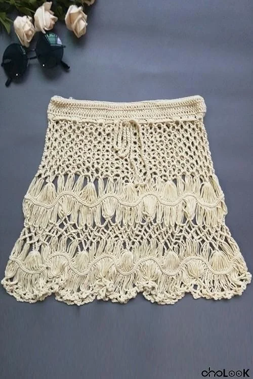 Hollow Drawstring Cover Skirts