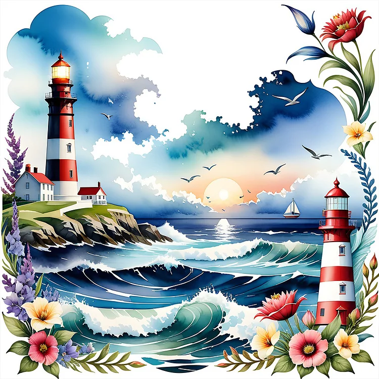 Ocean Lighthouse 40*40CM(Canvas) Full Round Drill Diamond Painting gbfke
