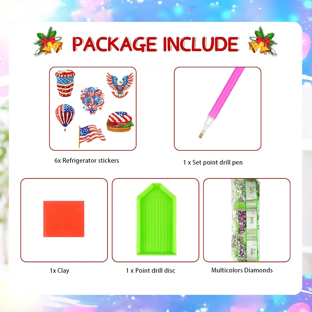 6Pcs Independence Day Series Diamond Painting Fridge Magnet for Home Decor