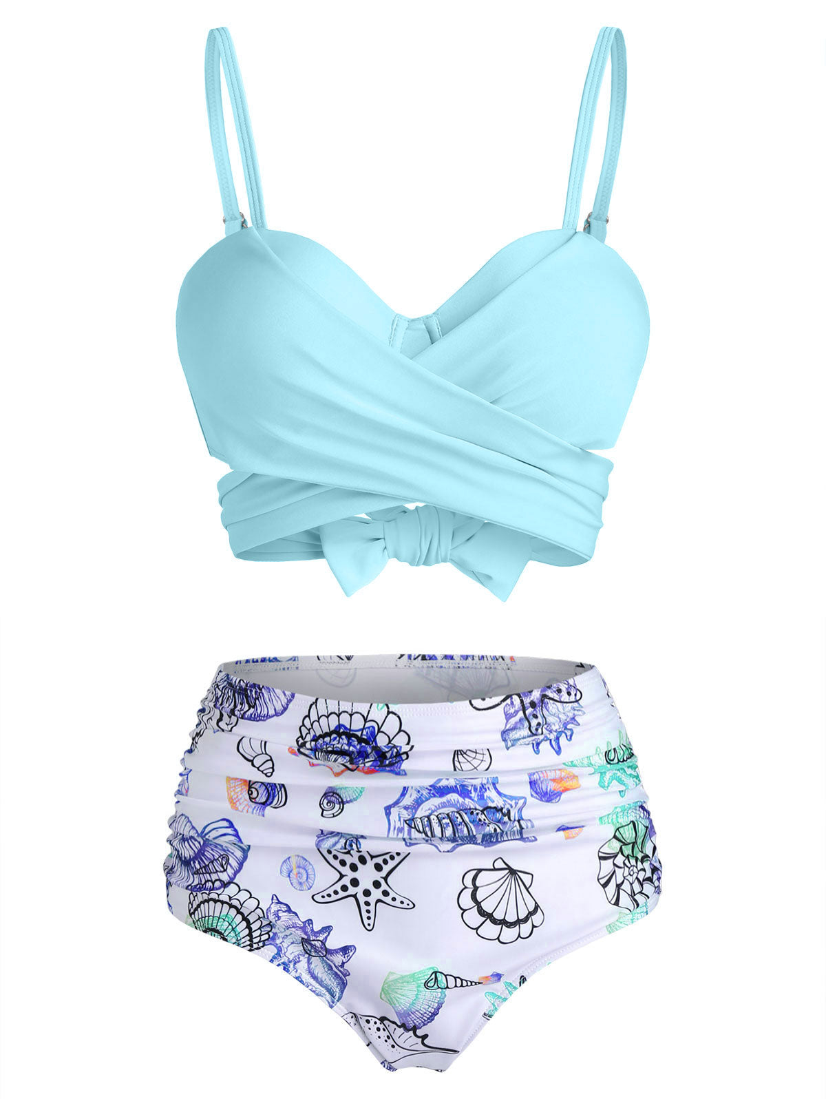 LANFUBEISI  Female Swimsuit Mid Waist Bikini Women Swimwear Shell Starfish Print Tie Dye Padded Two-Pieces Bikini Set Bathing Suits LANFUBEISI