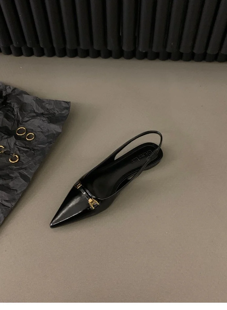 Yyvonne Flat-Bottomed Black-Headed Sandals Fairy Shoes 2025 New Spring And Summer Pointed Drill Temperament Single Shoes