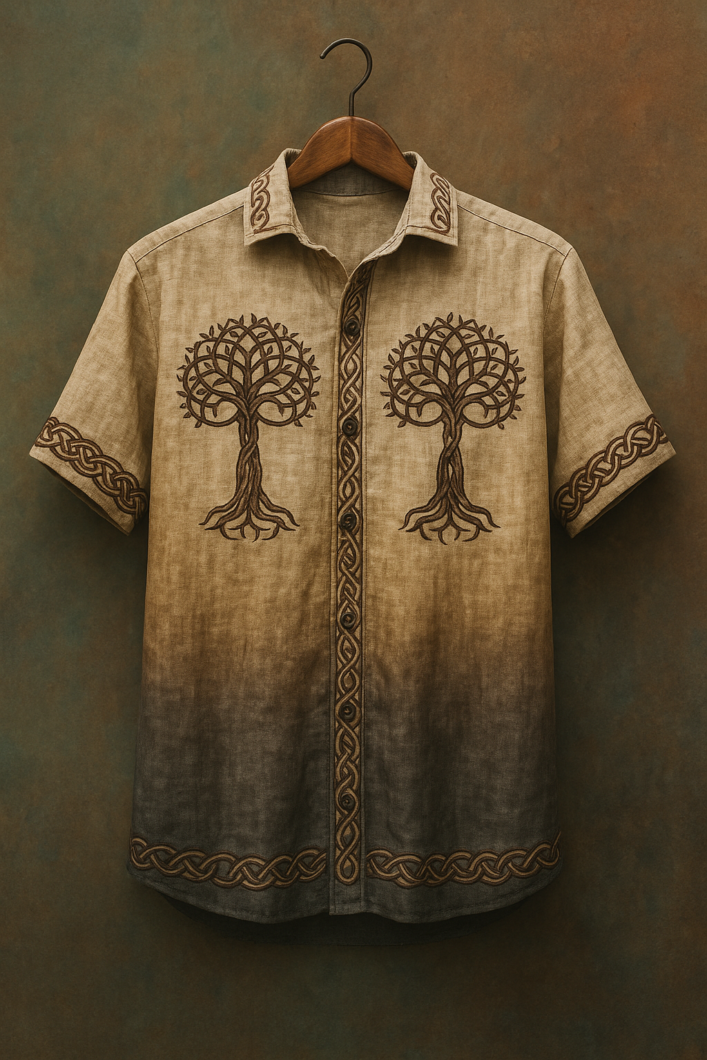 Viking Tree Of Life Natural Knot Art Men's Hawaiin Linen Shirt / Rvogue / Rvogue