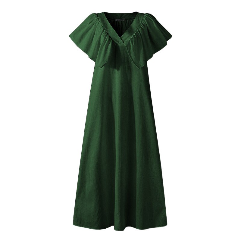 New Fashion French style V Neck Long Loose dress Women Casual dress
