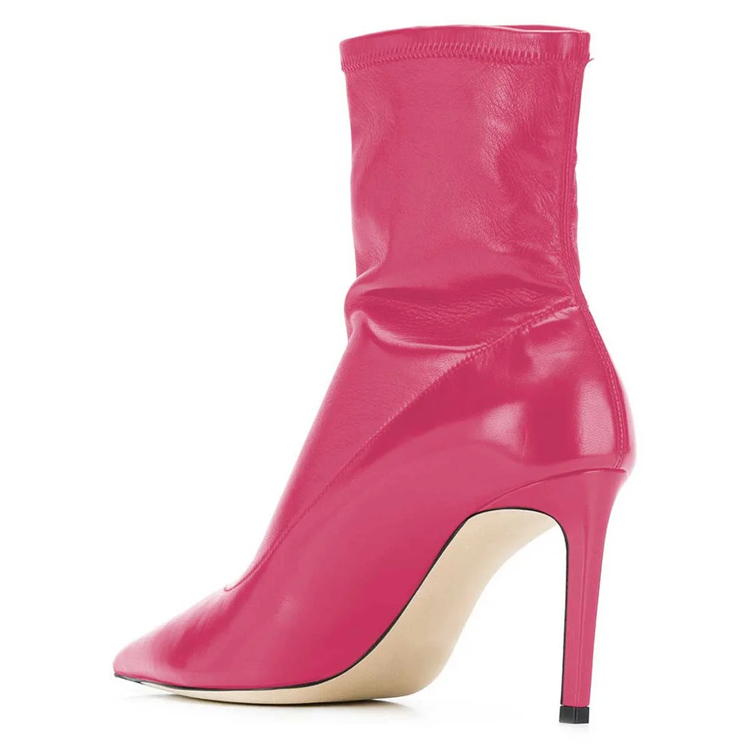 YDN Stylish Hot Pink Stiletto Heel Pointed Toe Sock Booties