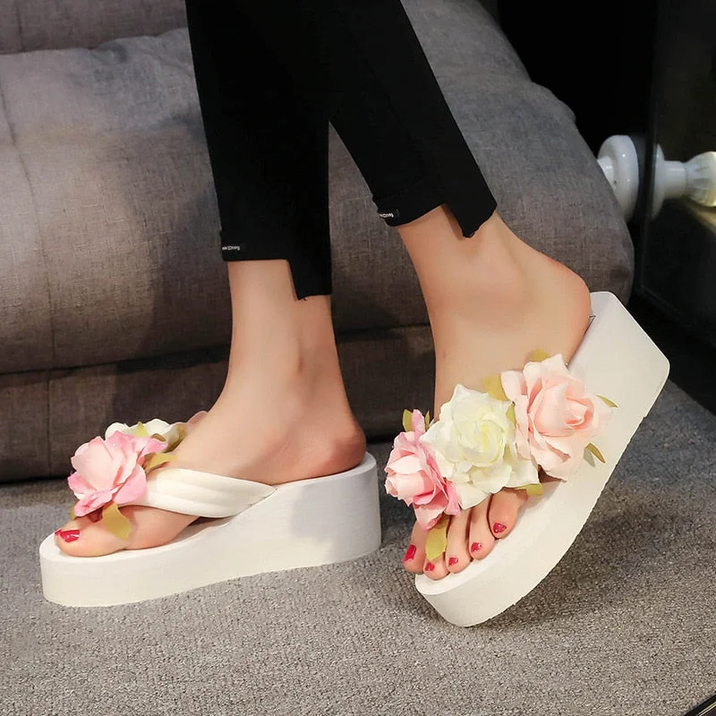 6cm High Heel Women's New Outer Wear Thick-soled Beach Sandals Slippers Wedge Flip-flops Flip-flops Sandals Women Home Slippers